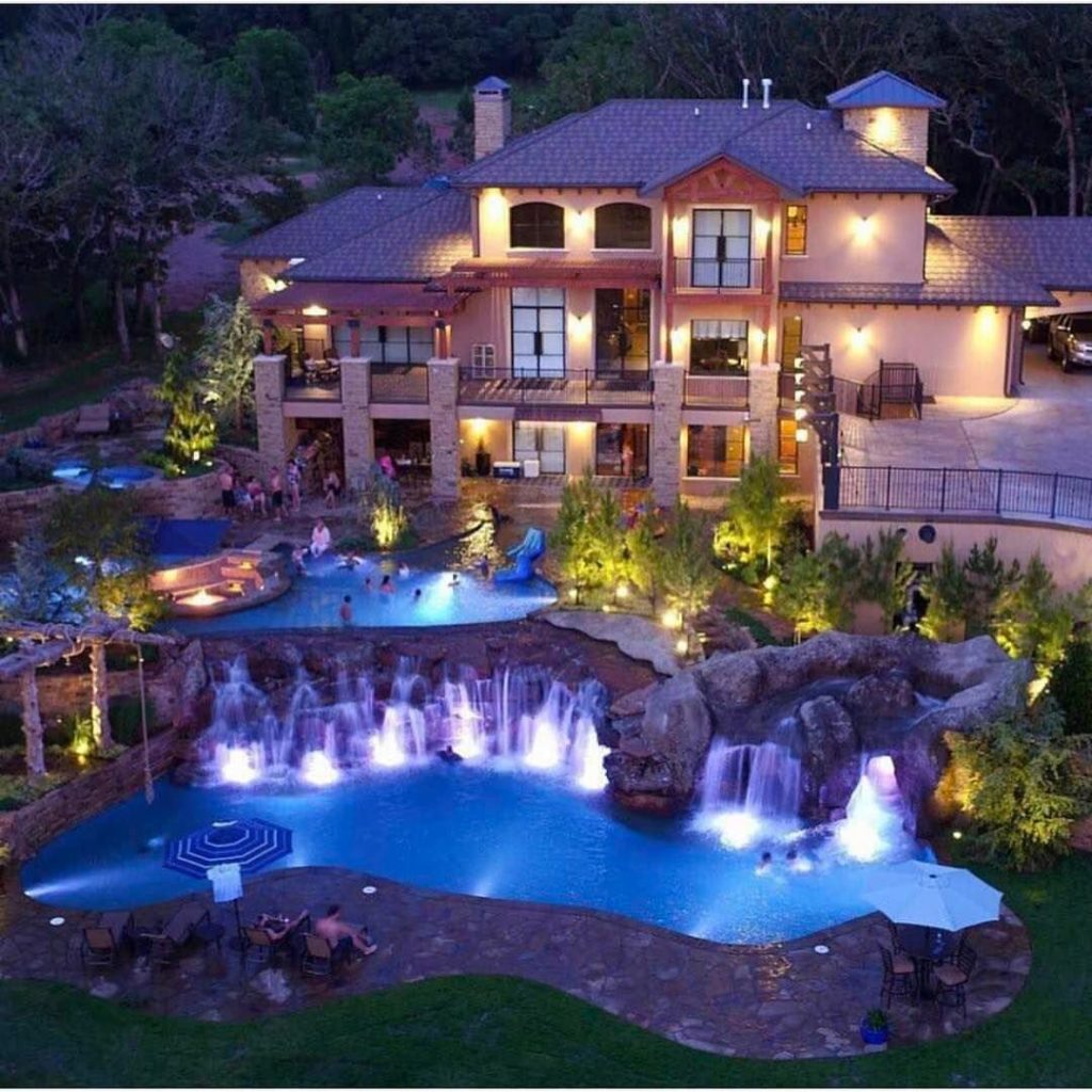 rich people houses with pools